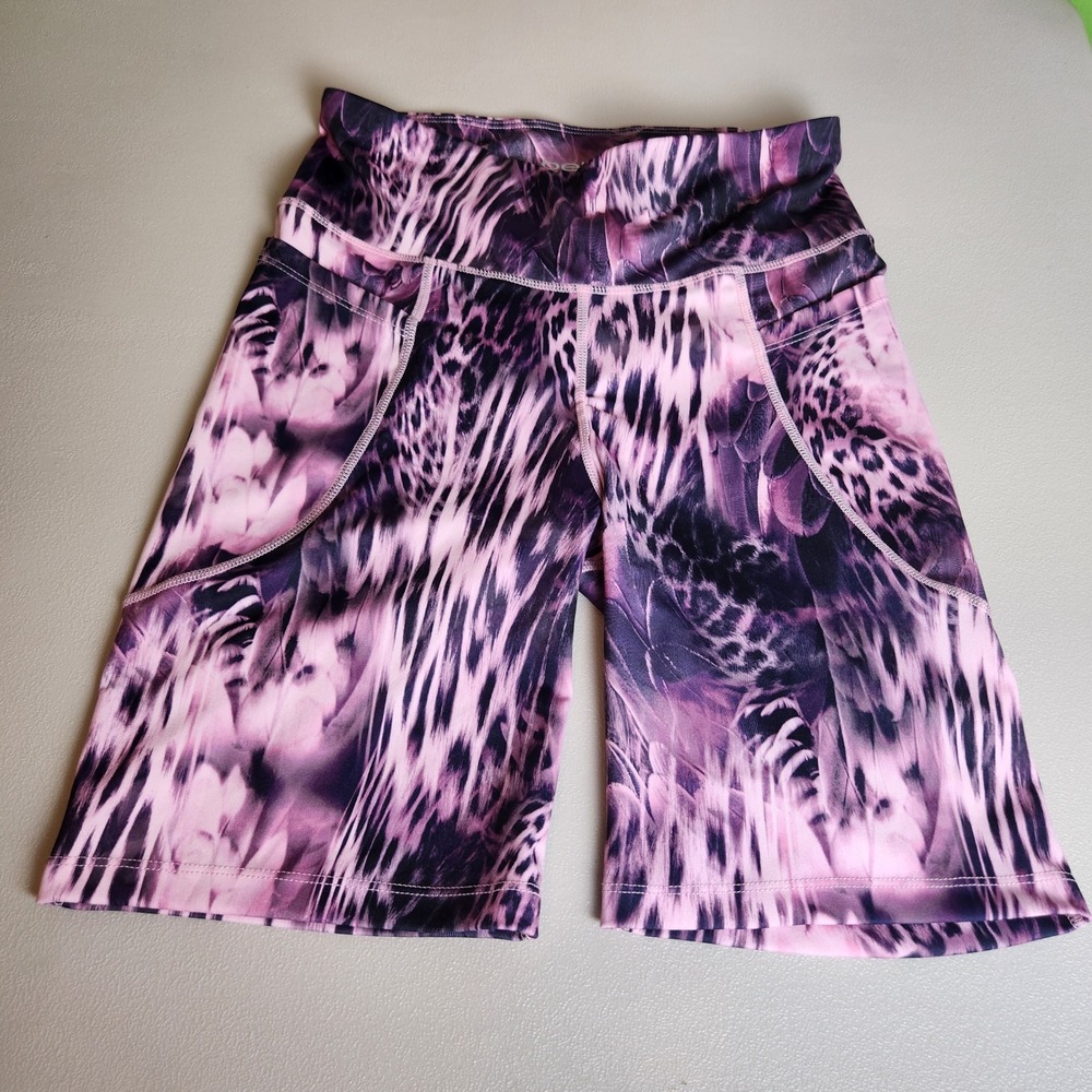 Bebe Sport Athletic Shorts Purple Animal Print High Waisted Workout‎ Medium